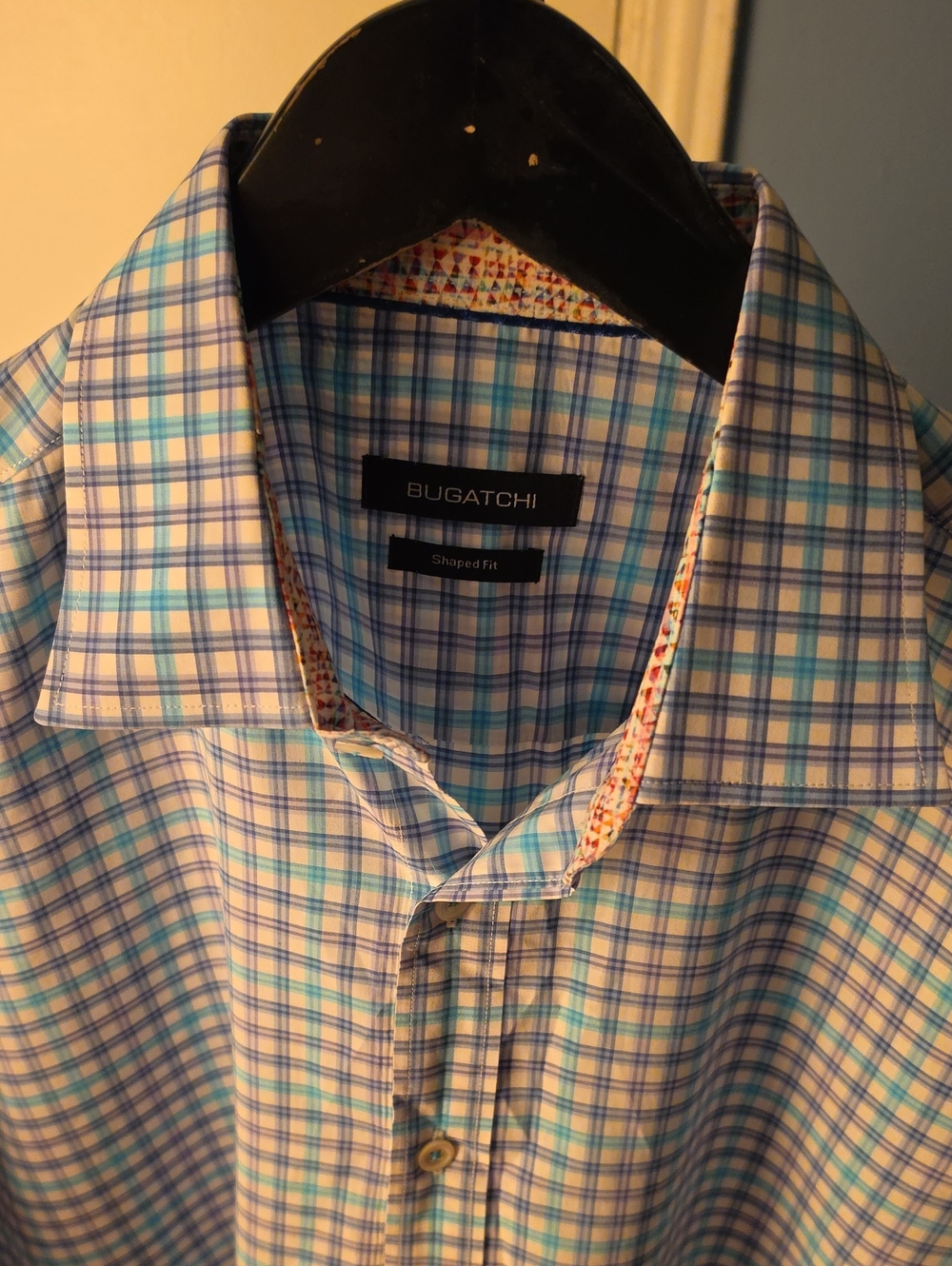 Bugatchi Light Blue and White Plaid Dress Shirt